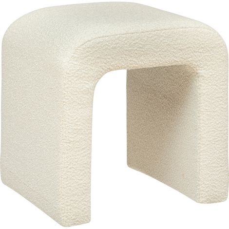 Pouf en bouclette, tabouret bouclette en MDF/polyester coloris blanc - Longueur 41 x Profondeur 35.5 x Hauteur 43 cm -PEGANE- (1/3)