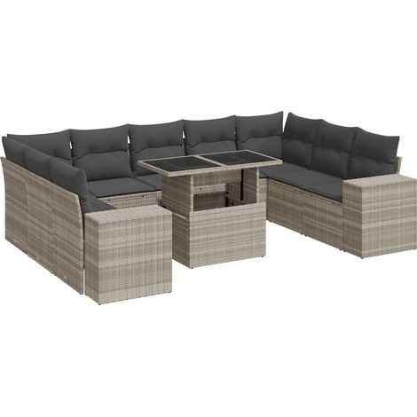 Maison Exclusive - Set Divano Giardino 10 pz con Cuscini Grigio Chiaro Polyrattan