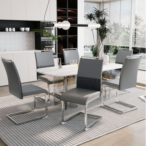 Silla comedor ergonómica gris con respaldo tapizado OKMYHOME (1/5)