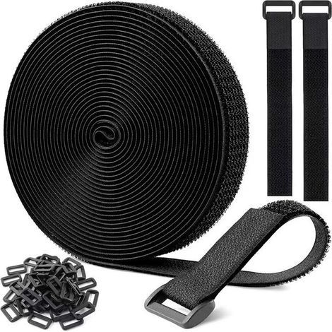 Cinghia in velcro nera, larga 2,5 cm, lunga 5 metri + 25 fermagli in plastica autoadesivi. (1/5)