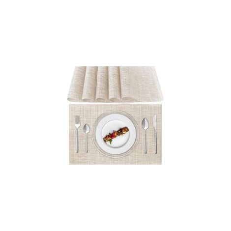 Sets de Table Lavable, Lot de 6 Sets de Table Plastique PVC, Résistant à la Chaleur, Antidérapant, pour Cuisine Table à Manger (Beige)