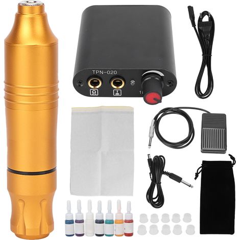 Kit de Machine à Tatouage Professionnelle avec Alimentation 90‑265V EU - Stylo Tatoueur, Encres et Pigments (1/5)