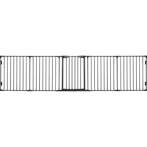 Recinto pieghevole 2 in 1 per cani con porta 5 pannelli 300 x 74,5 cm metallo nero (1/4)