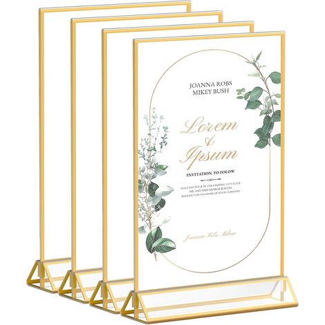 4er-Pack Bilderrahmen A5 Gold – Doppelseitiger Acryl Tischaufsteller – Tischnummern Hochzeit, Tischkartenhalter, Flyerständer, Menühalter, Fotorahmen