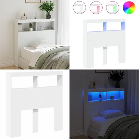 Armoire tête de lit avec LED blanc 100x17x102 cm - Tête De Lit Led - Meuble De Chambre - Éclairage Led - Rangement Tiroir - Support Lombaire - Home & Living (1/5)