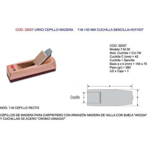 Cepillo carp sencillo 30mm mad 7-m urko