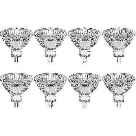 Lot de 8 ampoules halogènes GU5.3 MR16 20 W 12 V blanc chaud, 400 lumens, culot 2 broches, compatibles avec les spots halogènes 20 W. (1/4)