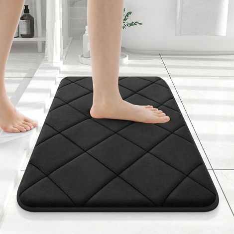 Tapis de bain en mousse à mémoire de forme, 61 x 41 cm, ultra doux et absorbant, lavable en machine, noir. (1/5)