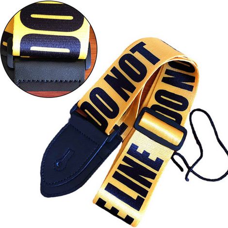 Sangle de Guitare en Polyester et Cuir PU pour Ukulele et Guitare Acoustique, Design à Lettres Jaunes (1/5)