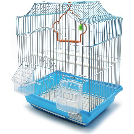 Cage Oiseau - 1 Unité - Métal - Avec Mangeoire Abreuvoir Perchoir - Pour Perruche Canari - 30x23x39 cm