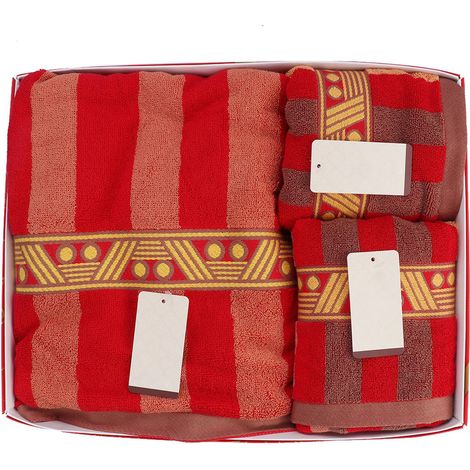 Ensemble de Serviettes Coton Peigné 100% Ultra Absorbant Doux Lot de 3 Pièces Grande Serviette de Bain et Serviettes Main Rouge (1/5)