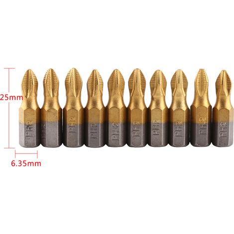 10 embouts de tournevis antidérapants en titane, de 25 mm de long, PH2 (1/5)