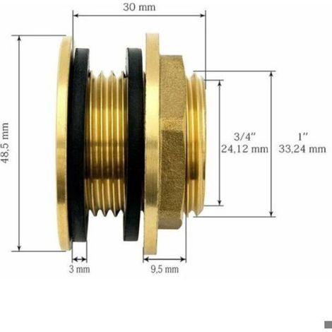 Traversée De Paroi En Laiton - 3/4 Pouces - Pour Réservoirs Et Barils De Pluie - Épaisseur Paroi 1 À 21 Mm - 1 Pièce (1/4)
