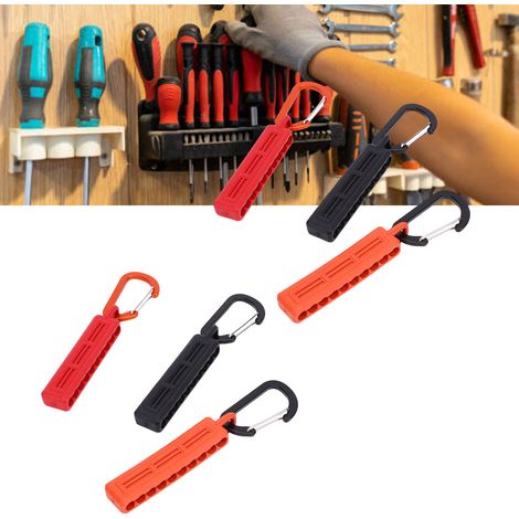 Deux ensembles vendus ensemble : un support de rangement pour embouts de tournevis à 10 trous, rouge, noir et orange, avec crochets et bandes de rangement. (1/5)