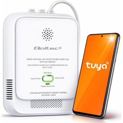 Qoltec 52651 Sensor de fuga de gas natural  Detector de CH4  NG  Tuyá  Wi-Fi  alarma de 85dB  CONDUJO (1/5)