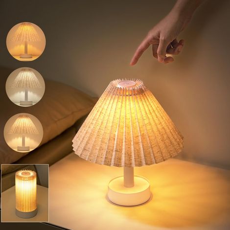 Lampe de Table LED 2-en-1 Sans Fil, Lampe de Chevet USB Rechargeable, Tactile à Intensité Variable, Abat-jour en Tissu Plissé, Idéale pour Bureau, Chambre, Salon, Extérieur