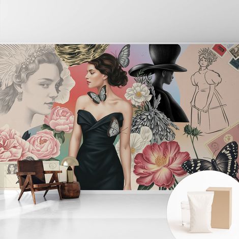Papier peint intissé avec imprimé pour intérieur moderne application facile a motif - Colle incluse gratuite Fleurs et portraits 416x254 cm (1/5)
