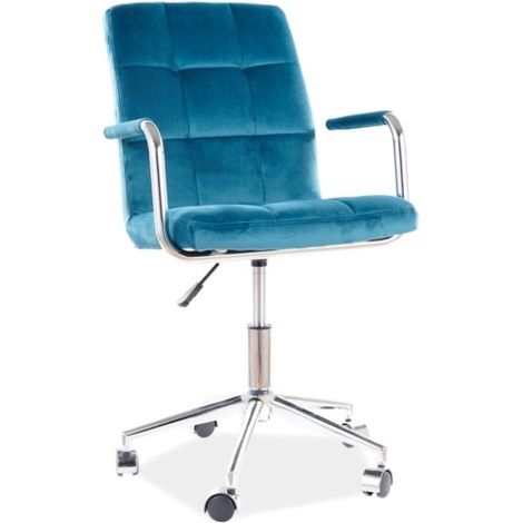 Chaise de bureau pivotante en velours matelassé série Q-022 - Bleu turquoise - H 87 x L 51 x P 40 cm - Livraison gratuite