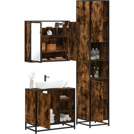 vidaXL 3 Piece Bathroom Furniture Set Smoked Oak Engineered Wood (1/5)