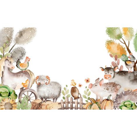 Papier peint panoramique Enfants - Animaux de la Ferme - 130 cm x 78 cm (1/2)