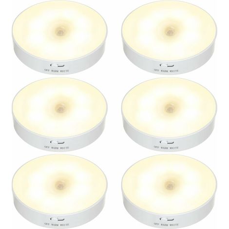 Paquet de 6 veilleuses LED sans fil, lampe de sécurité alimentée par batterie rechargeable USB pour escalier, chambre à coucher, salon, salle de bain, armoire, garage, cuisine sous les armoires - RWRé (1/5)