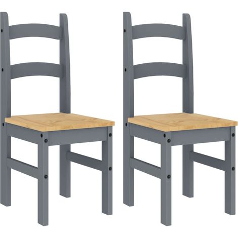 Conjunto de 2 sillas de comedor de diseño rústico 40 x 46 x 99 cm en madera de pino gris DEC025510 (1/5)
