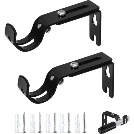 2 Pièces Support de Tringle à Rideau Réglable, 25 mm Supports Mural Réglable pour Tringle avec Vis Extensible Fixation pour Tringles à Rideaux pour Les Bureaux Les Armoires de Chambre (1/4)