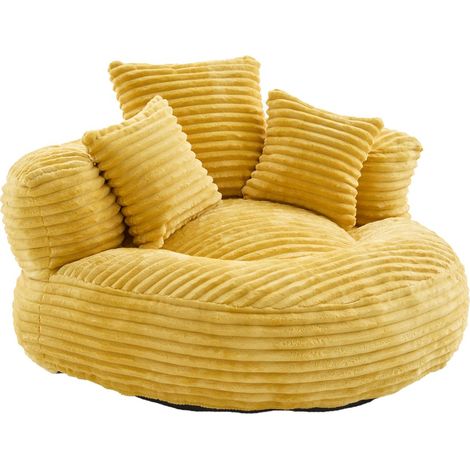 Pouf en velours côtelé à dossier haut et 3 coussins - Confortable et inclinable, pour adultes et enfants, idéal fauteuil de jeu 108x108x52cm - Jaune moutarde (1/5)