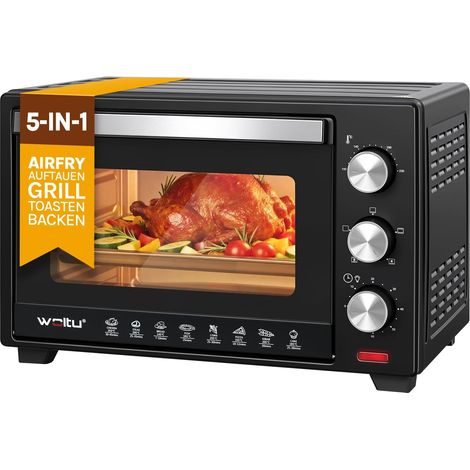 WOLTU Fornetto Elettrico con capacità di 28L. Mini Forno da 1600W. Temperatura 100-230°C. Timer 0-60min. 3 modalità di Cottura. con Doppio Vetro. Accessori Inclusi. Nero