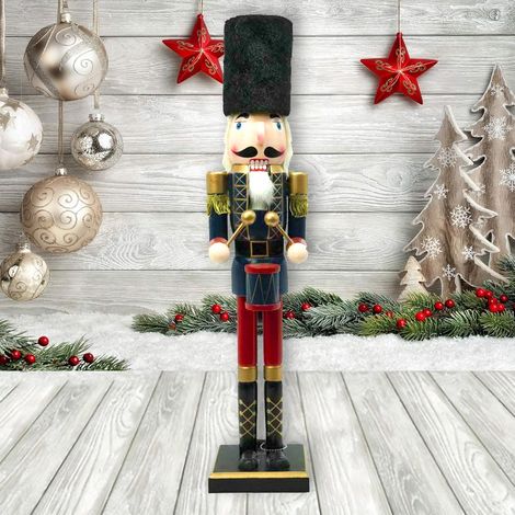 Schiaccianoci di Natale 60cm in legno Soldato con tamburello di colore blu e rosso Wisdom (1/5)