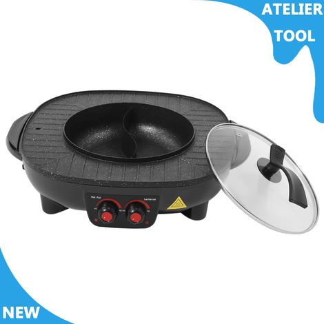ATELIER 2-en-1 grill électrique pot chaud de bureau 2000W Shabu pot chaud avec cordon d'alimentation et couvercle (1/5)