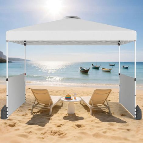 Pour jardin et camping : ombre 9 m², barnum pliant pop-up 3x3 m avec 2 parois amovibles, hauteur réglable et sac à roulettes (1/5)