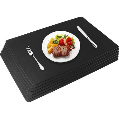 Set of 6 black PU leather placemats, 45×30 cm – Non-slip and waterproof – Heat resistant up to 80°C – Washable (1/5)