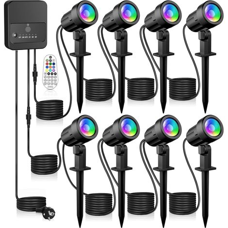 Spot LED Extérieur RGBW - Éclairage Paysager Jardin 8 en 1  10 Couleurs, 30 Modes Dynamiques, Étanche IP66, Capteur Crépusculaire, Câble 23M, Télécommande, Auto Mémoire, Minuterie (1/5)