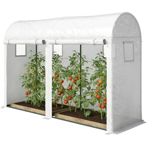 Serre jardin bâche PE châssis acier portes fenêtres roulantes blanc 300 x 100 x 200 cm