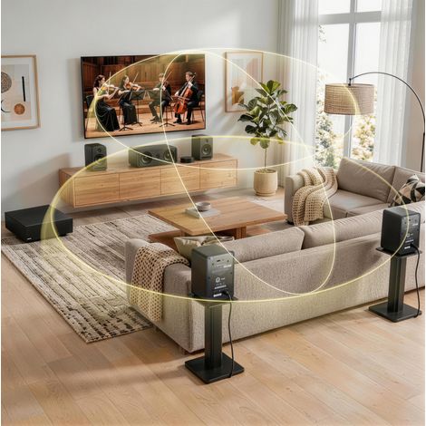 Système home cinéma 5.1 43,7x40,7x36,3 cm en MDF noir, Dolby Atmos pour salon, moderne FloraGrace (1/5)