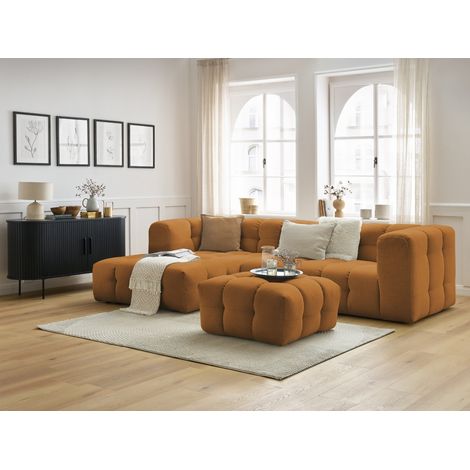 BOBOCHIC - Canapé d'angle fixe CLOUD avec pouf Angle gauche Jaune (1/5)