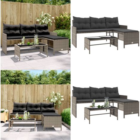 Gartensofa in L-Form mit Tisch und Kissen Grau Poly Rattan - Gartensofa - Outdoor Möbel - Lounge Set - Rattan Sofa - Gartenmöbel - Home & Living (1/5)