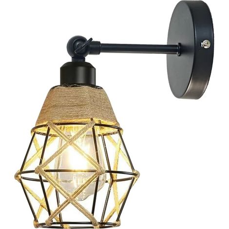 Applique murale rétro corde de chanvre sans ampoule – lampe murale bras oscillant fer E27 pour salon et chambre (1/5)