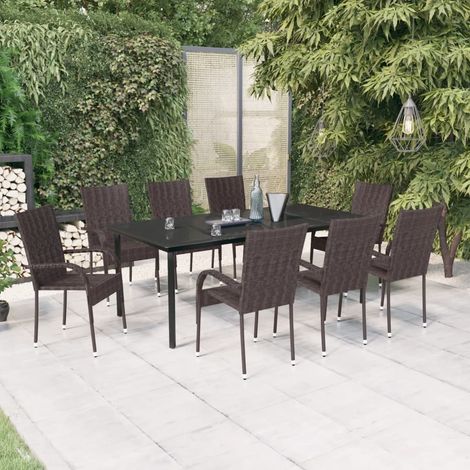 Salon de jardin 9 pcs - Mobilier de jardin - Ensemble de salle à manger de jardin Marron et noir Chic-541398 (1/5)