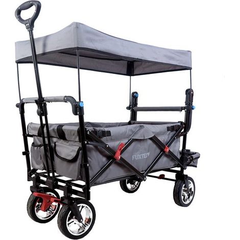 FUXLIFE by FUXTEC Carro de Mano Plegable FX-CT800 Gris  Toldo parasol y espacio de carga ampliado  Ideal para jardín y actividades al aire libre (1/5)