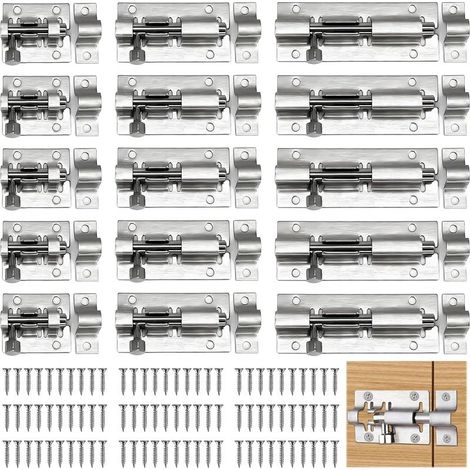 15 Parti Bullone, Bullone di bloccaggio Con 90 Vite, Chiavistello della Porta è Adatto per Porte di patio, i Bagni, le Tettoie, le Finestre (3 Taglie) (1/5)