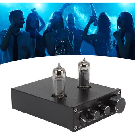 Amplificador de audio 03 negro con tubo 6K4 y amplificador estéreo RCA HiFi de 12V 1A fabricado en aleación de aluminio. (1/5)