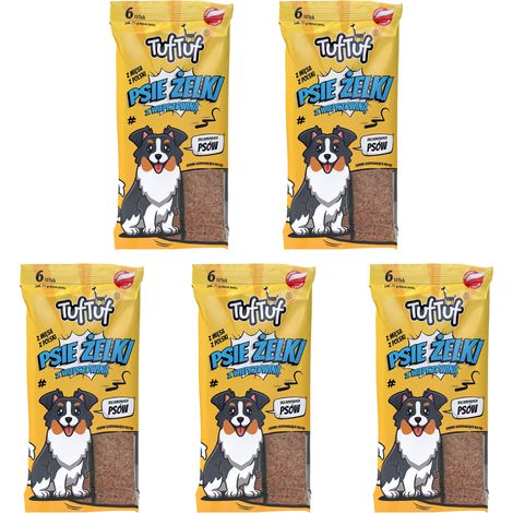 TufTuf Hunde-Geleestreifen, Hundeleckerli, Schweinefleisch, 5 x 200 g (1/4)