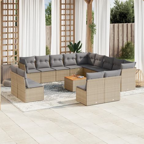 vidaXL Set Divani da Giardino 14pz con Cuscini in Polyrattan Beige (1/3)