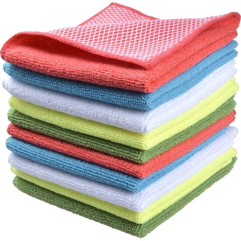 Chiffon Microfibre - 30 x 30 cm - Pour Nettoyage Cuisine Vitres Écrans Électroniques Acier Inoxydable - 10 Pièces (1/5)