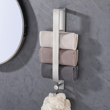 Porte-serviettes autocollant en acier inoxydable pour salle de bain - avec cintre - finition brossée 40 cm-AquaForge (1/5)