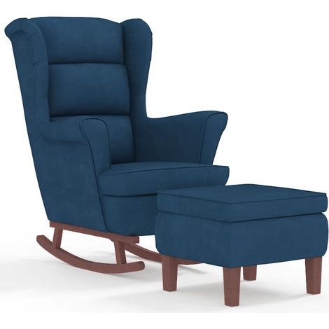 Fauteuil de Salon,Chaise,Fauteuil à bascule à oreilles en velours bleu bois massif CFW264279 (1/5)