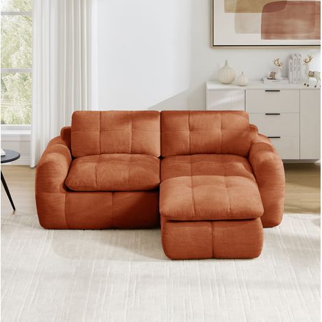 Modulares Ecksofa 2-Sitzer mit Ottoman, orange Chenille, ohne Montage OKMYHOME (1/5)