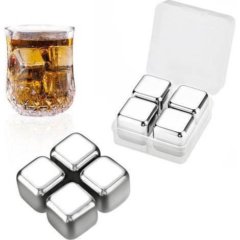 4 glaçons réutilisables - Ustensiles de cuisine - Glaçons - Morceaux de glace - Rafraîchissent rapidement les boissons - Acier inoxydable - Argent (1/5)